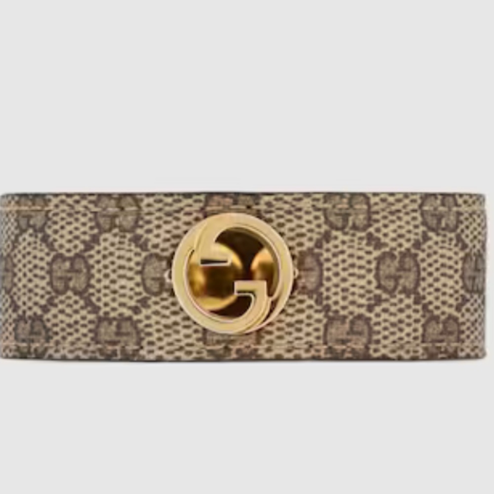 Gucci 774814 Unisex Blondie Leather GG Bracelet with Gold-tone hardware